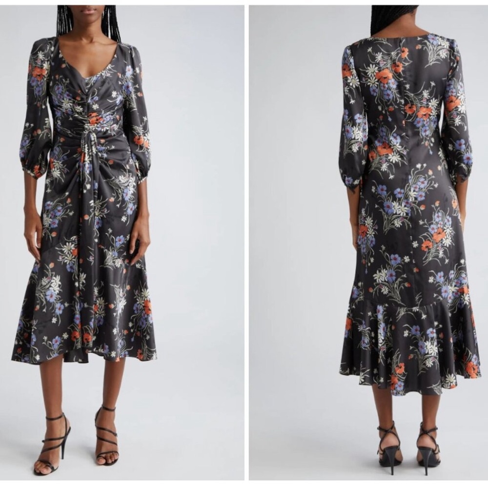 cinq a sept Floral Print Midi Dress Obsidian Floral 0
